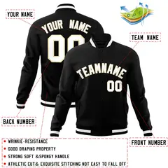 Black White-Khaki Classic Varsity Full-Snap Letterman Jacket 4
