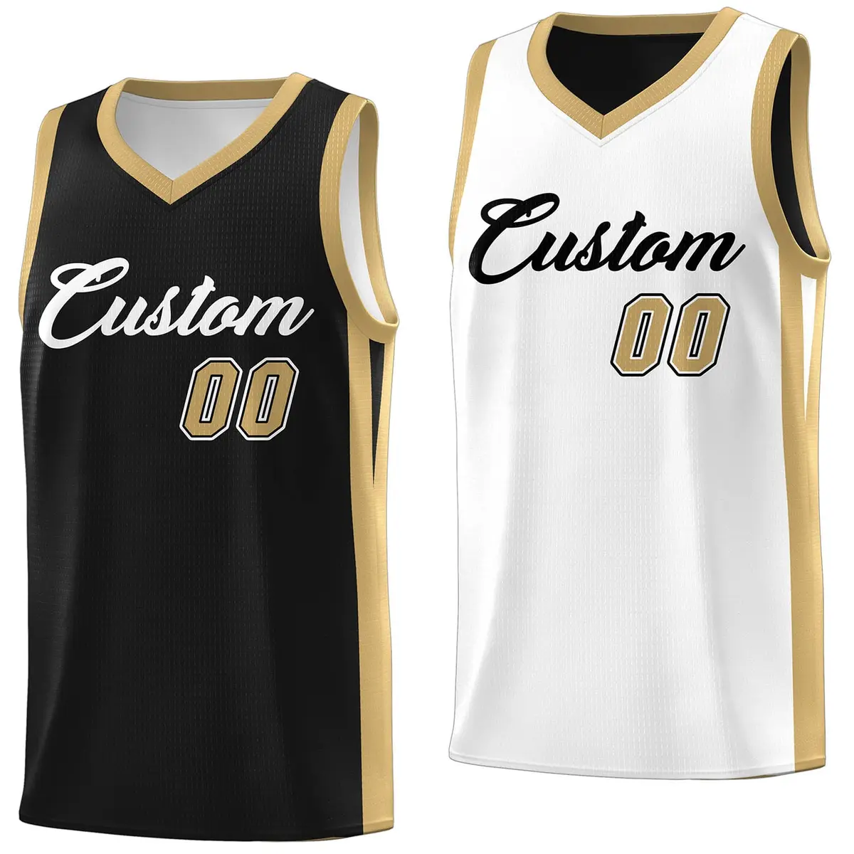 Black White-Khaki Double Side Athletic Basketball Jersey
