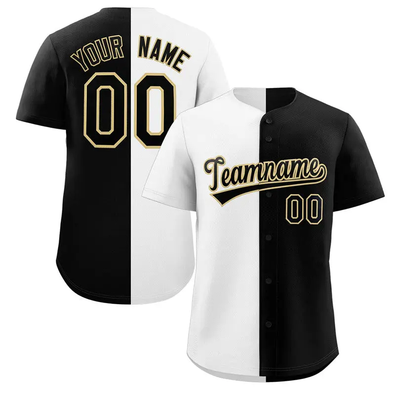 Black White-Khaki Split Fashion Baseball Jersey