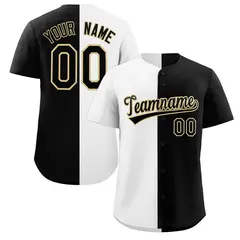 Black White-Khaki Split Fashion Baseball Jersey