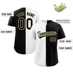 Black White-Khaki Split Fashion Baseball Jersey 2