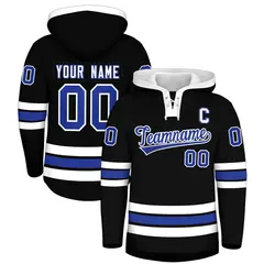 Black White Lace-Up Neck Classic Hockey Hoodie