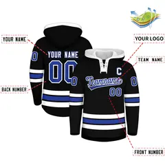 Black White Lace-Up Neck Classic Hockey Hoodie 2