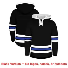Black White Lace-Up Neck Classic Hockey Hoodie 7