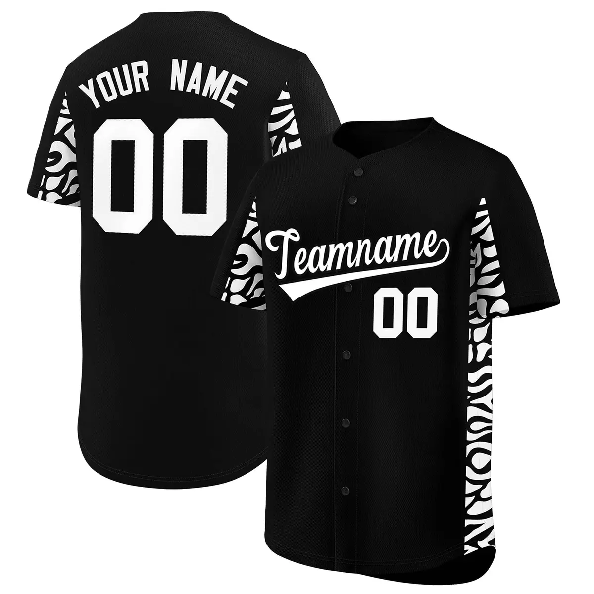 Black White Leopard Graffiti Side Design Baseball Jersey