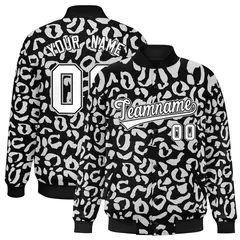 Black White Leopard Graffiti Varsity Letterman Baseball Jacket 1
