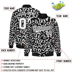 Black White Leopard Graffiti Varsity Letterman Baseball Jacket 2