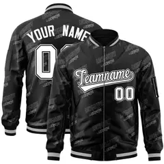 Black White Letter Varsity Full-Zip Bomber Jacket