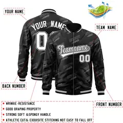 Black White Letter Varsity Full-Zip Bomber Jacket 2