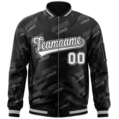 Black White Letter Varsity Full-Zip Bomber Jacket 3