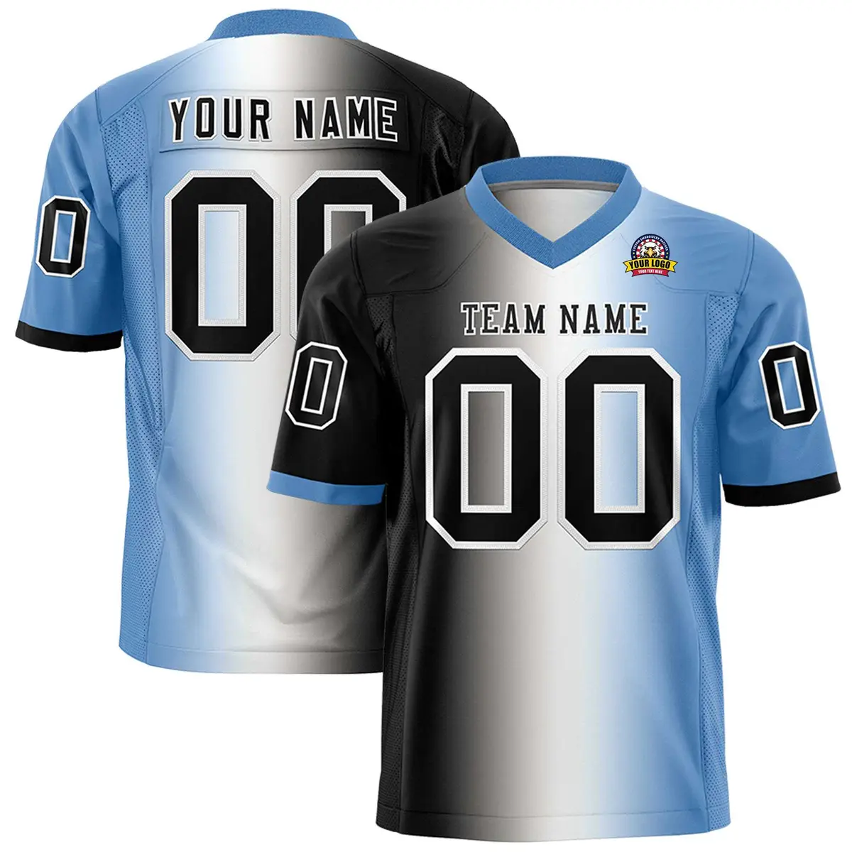 Black White-Light Blue Gradient Football Jersey