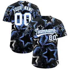 Black White Light Blue Graffiti Star Ink Baseball Jersey