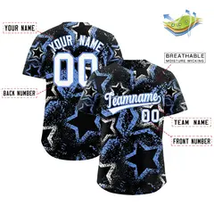 Black White Light Blue Graffiti Star Ink Baseball Jersey 2