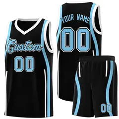 Black White-Light Blue Ribbon Pattern Basketball Kits 1
