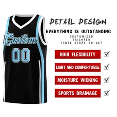 Black White-Light Blue Ribbon Pattern Basketball Kits 2