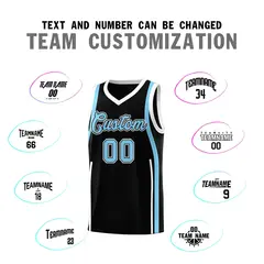 Black White-Light Blue Ribbon Pattern Basketball Kits 4
