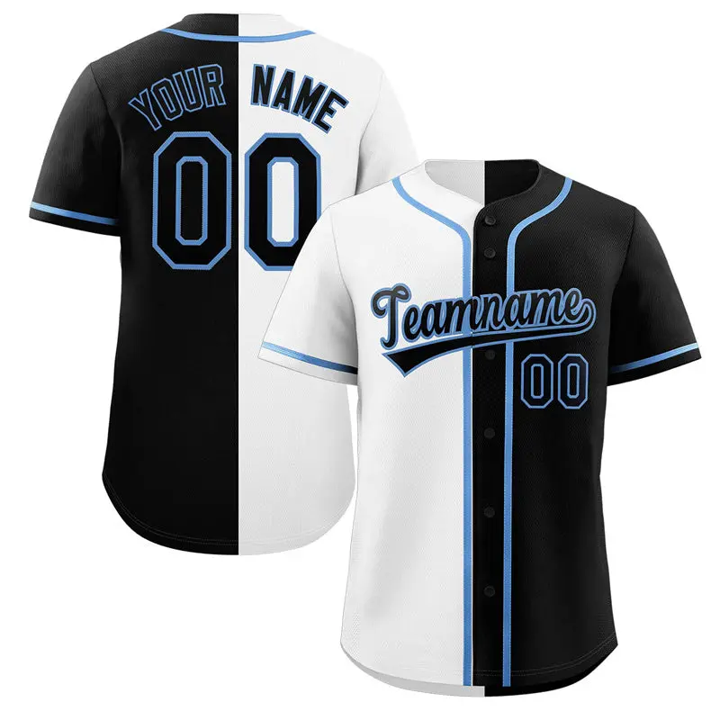 Black White-Light Blue Split Fashion Baseball Jersey