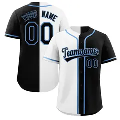 Black White-Light Blue Split Fashion Baseball Jersey