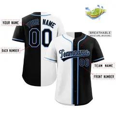 Black White-Light Blue Split Fashion Baseball Jersey 2