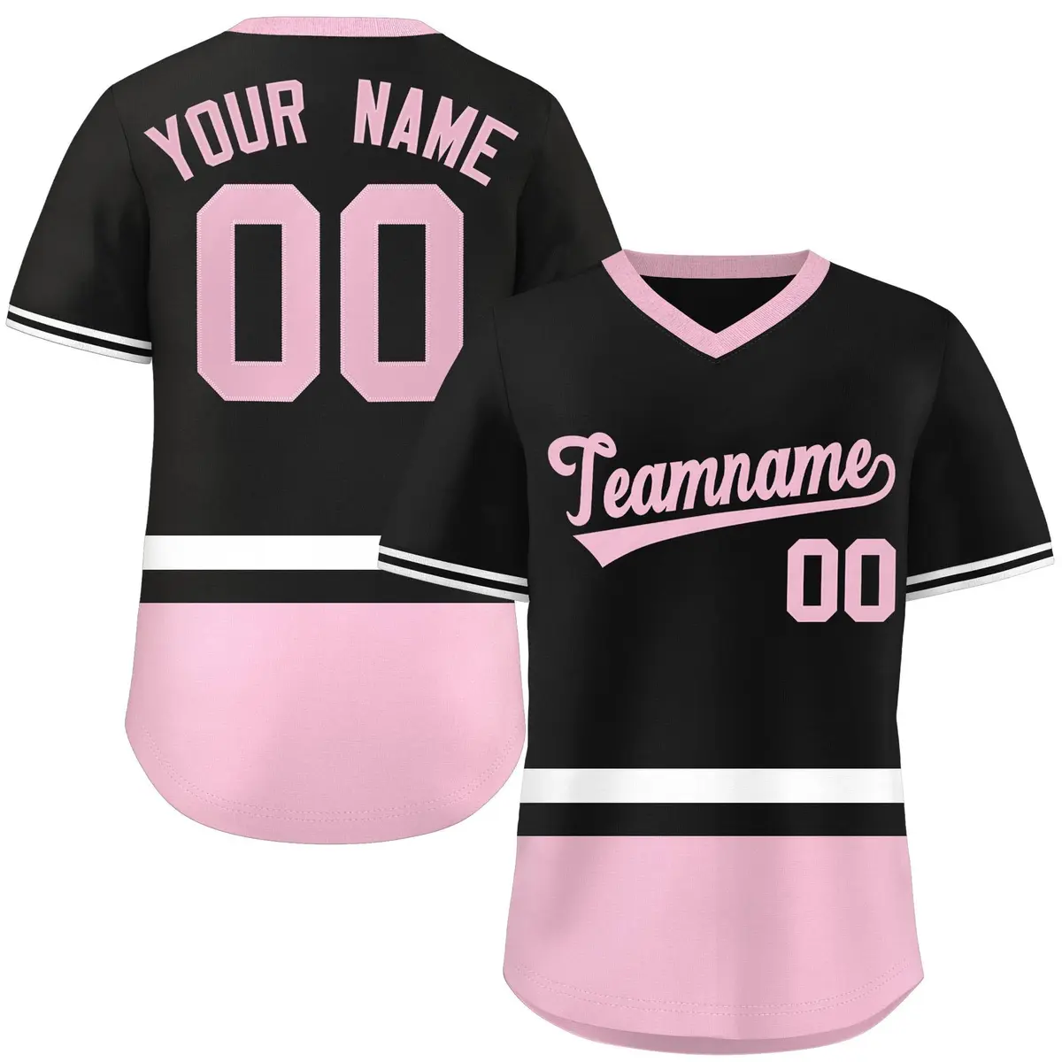 Black White-Light Pink Color Block Pullover Baseball Jersey
