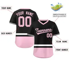 Black White-Light Pink Color Block Pullover Baseball Jersey 2