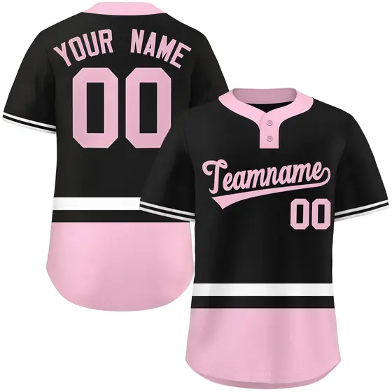 Black White-Lt Pink Color Block Two-Button Softball Jersey