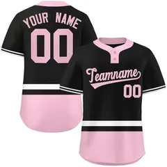 Black White-Lt Pink Color Block Two-Button Softball Jersey 1
