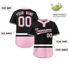 Black White-Lt Pink Color Block Two-Button Softball Jersey 2