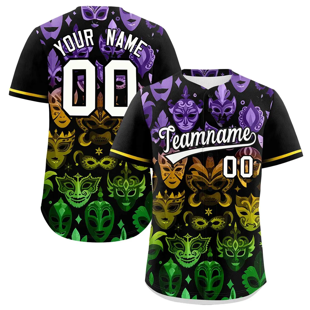 Black White Mardi Gras Authentic Baseball Jersey