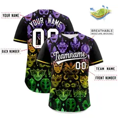 Black White Mardi Gras Authentic Baseball Jersey 3