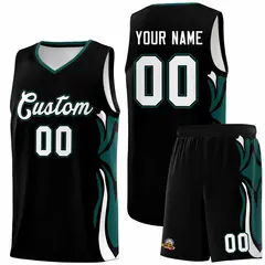 Black White Midnight Green Graffiti Side Curve Basketball Jersey Sets 1