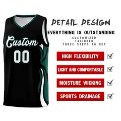 Black White Midnight Green Graffiti Side Curve Basketball Jersey Sets 2