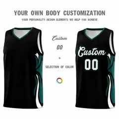 Black White Midnight Green Graffiti Side Curve Basketball Jersey Sets 3