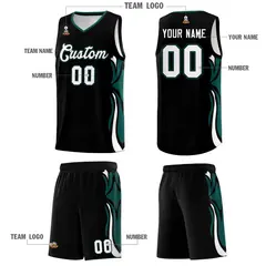 Black White Midnight Green Graffiti Side Curve Basketball Jersey Sets 5