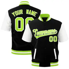 Black White Neon Green Full-Snap Short Sleeve Varsity Jacket 1
