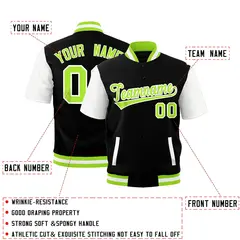 Black White Neon Green Full-Snap Short Sleeve Varsity Jacket 2