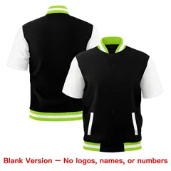 Black White Neon Green Full-Snap Short Sleeve Varsity Jacket 7