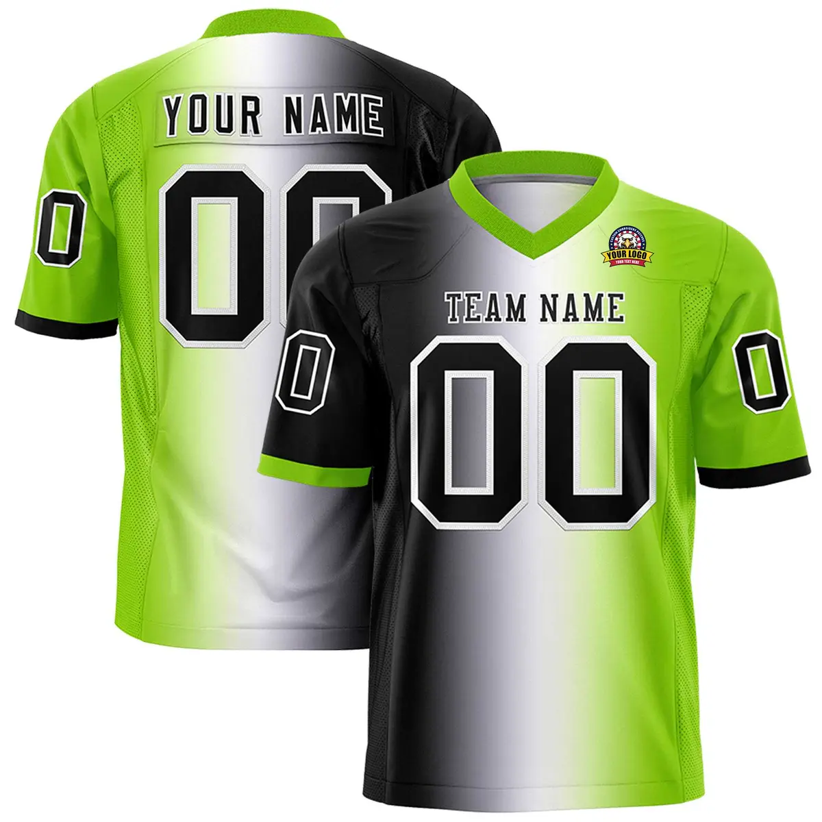 Black White-Neon Green Gradient Football Jersey