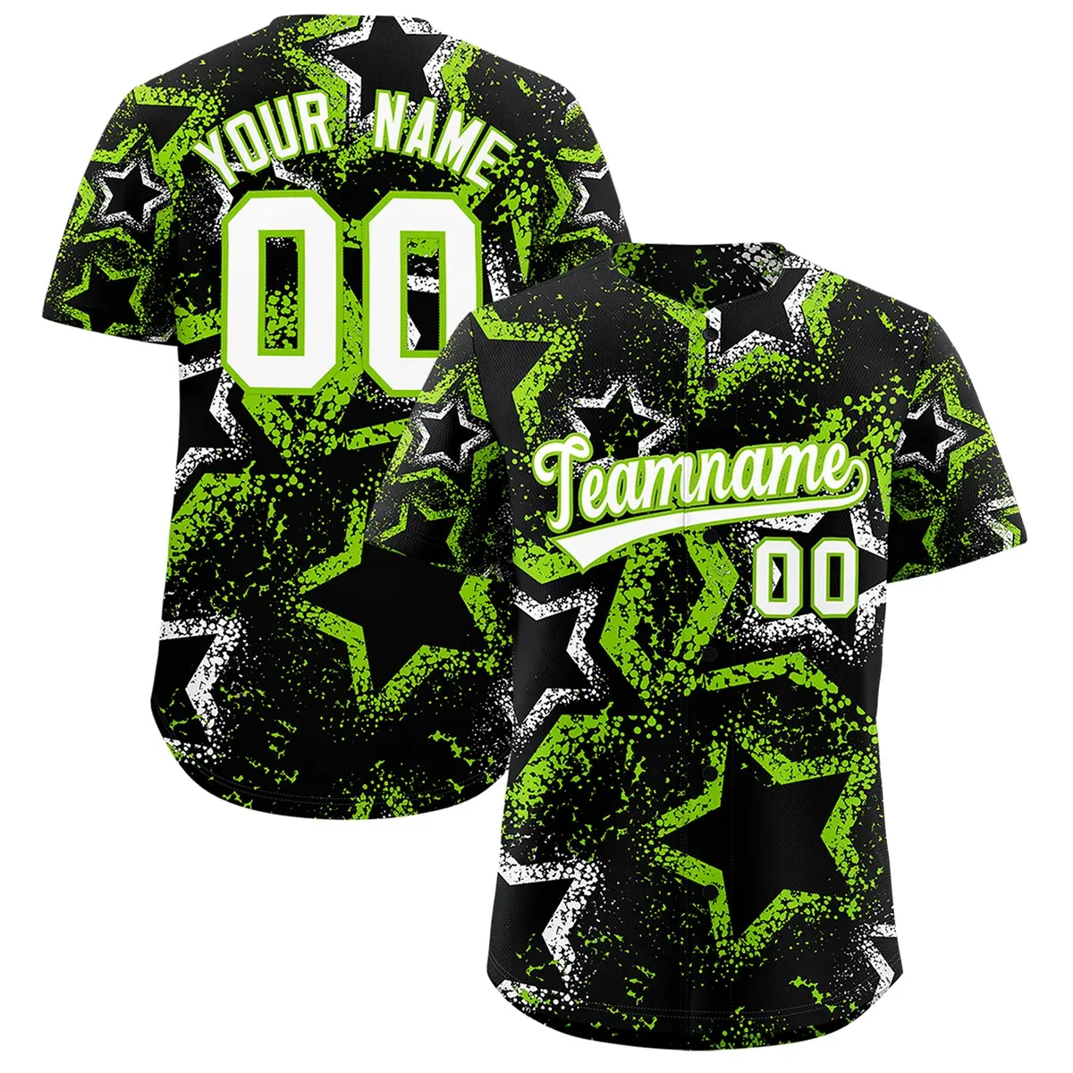 Black White Neon Green Graffiti Star Ink Baseball Jersey