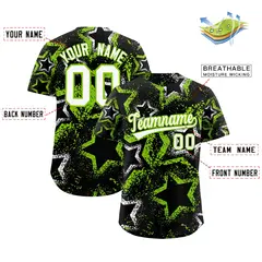 Black White Neon Green Graffiti Star Ink Baseball Jersey 2
