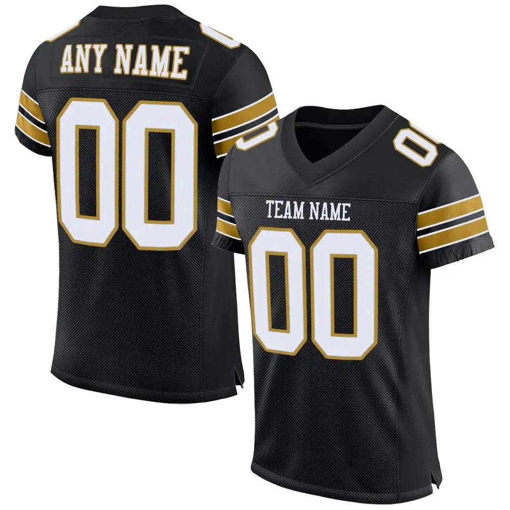 Black White-Old Gold Classic Mesh Authentic Football Jersey
