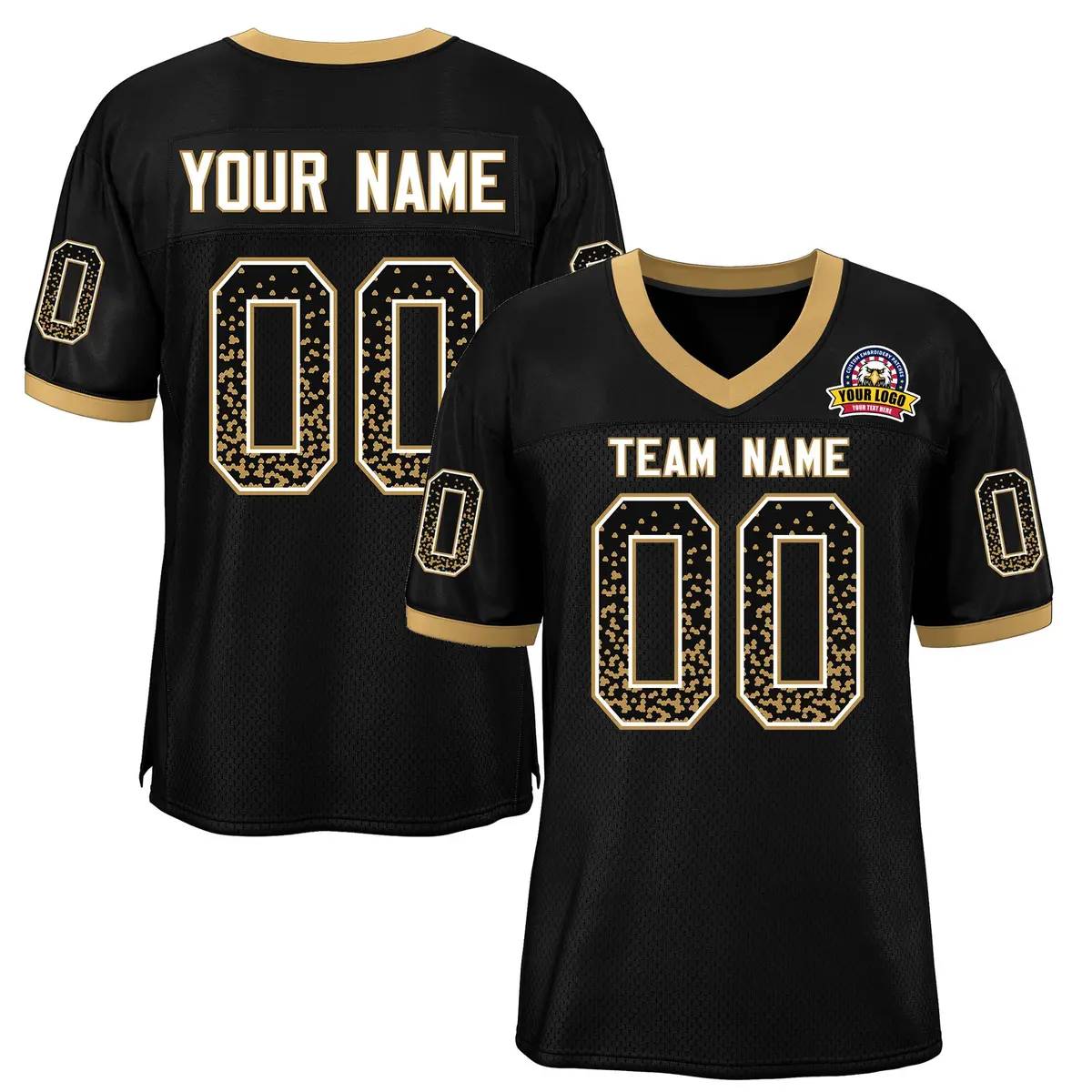 Black White-Old Gold Drift Fashion Mesh Football Jersey