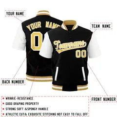 Black White Old Gold Full-Snap Short Sleeve Varsity Jacket 2