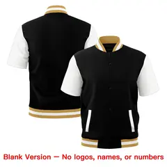 Black White Old Gold Full-Snap Short Sleeve Varsity Jacket 7