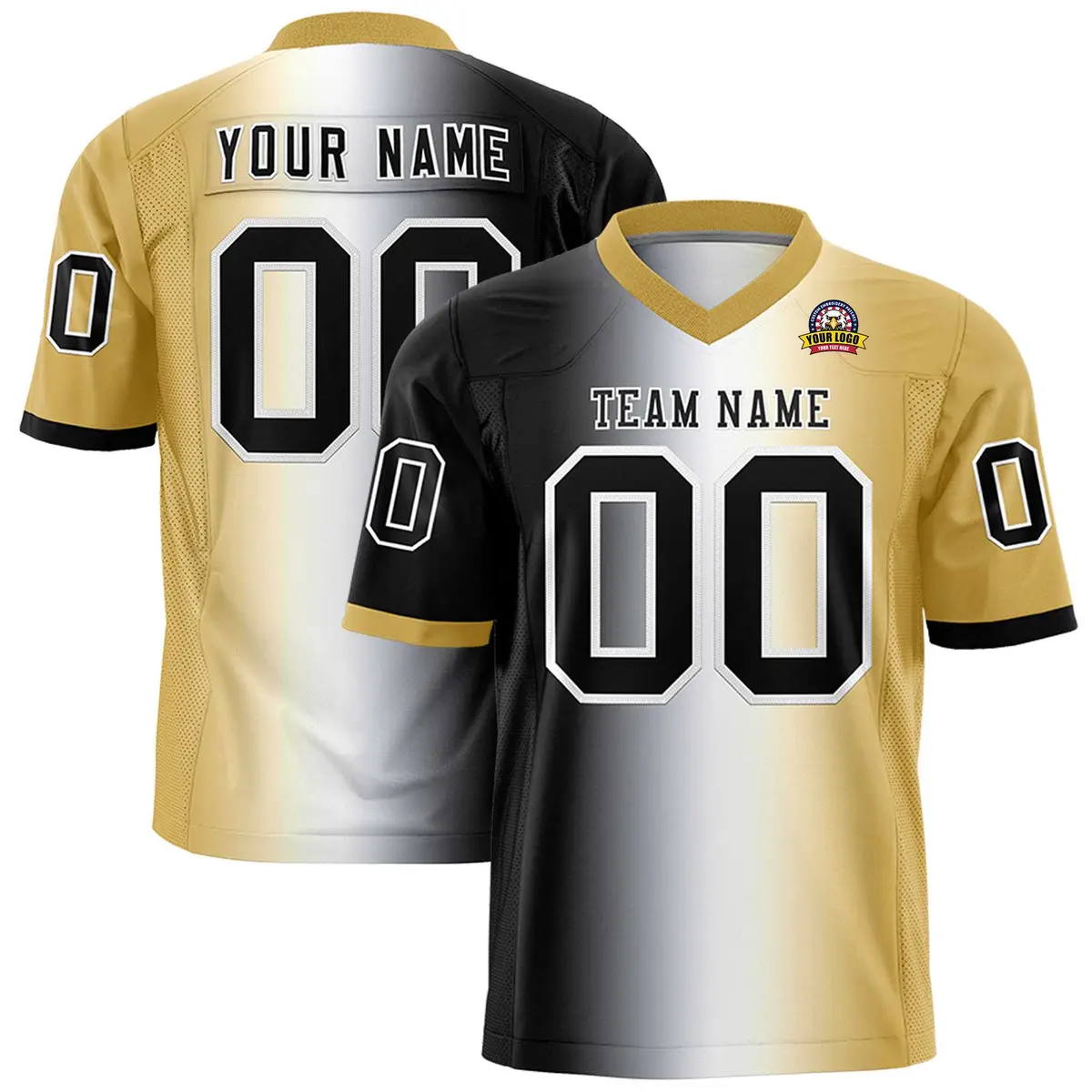 Black White-Old Gold Gradient Football Jersey