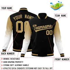 Black White Old Gold Gradient Raglan Full-Snap Letterman Jacket 2