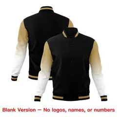 Black White Old Gold Gradient Raglan Full-Snap Letterman Jacket 7