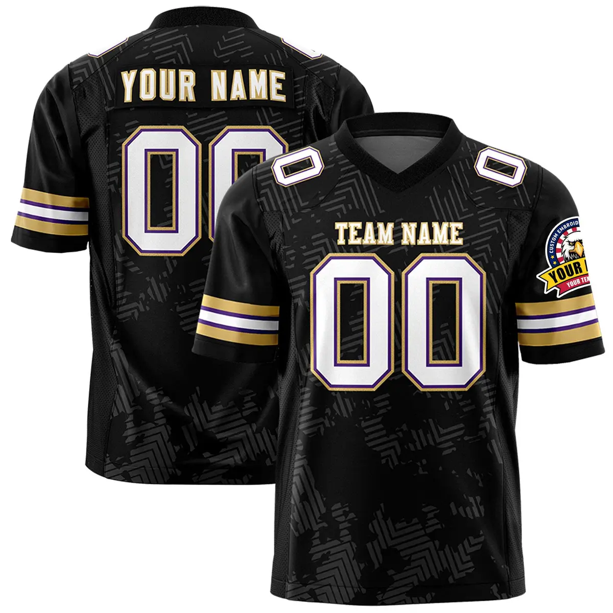 Black White-Old Gold Graffiti Line Authentic Football Jersey