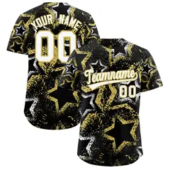 Black White Old Gold Graffiti Star Ink Baseball Jersey