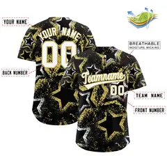Black White Old Gold Graffiti Star Ink Baseball Jersey 2